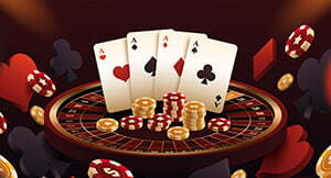 roulette chips with poker cards