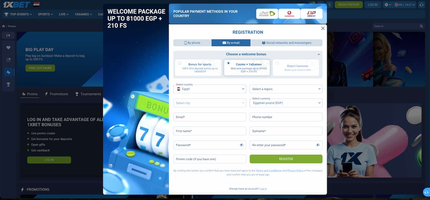 1xbet registration by email EN
