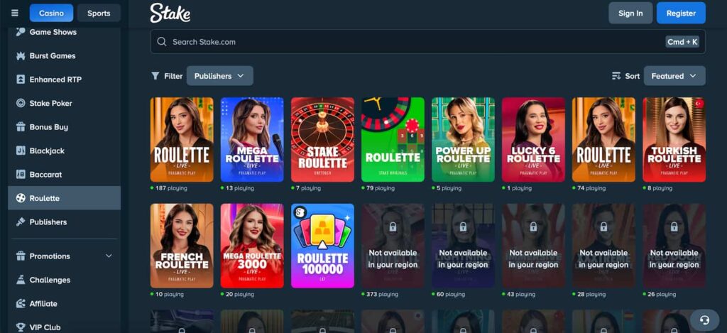 Stake casino roulette section EN