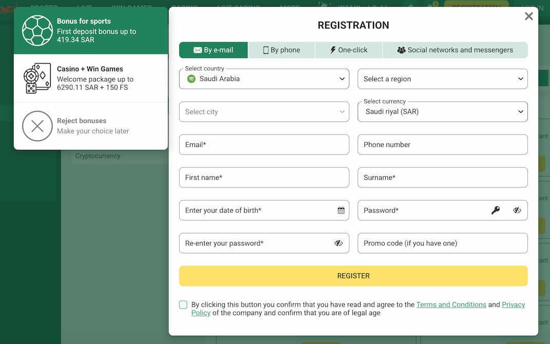 betwinner registration by email