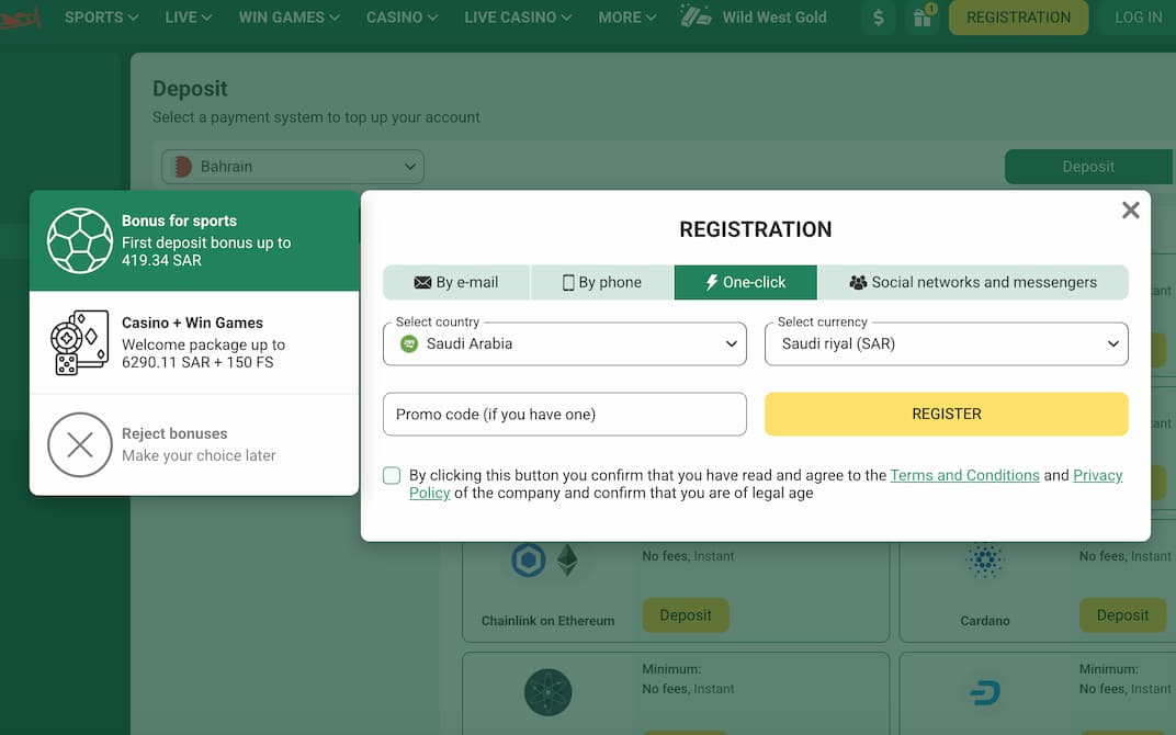 betwinner registration by one click
