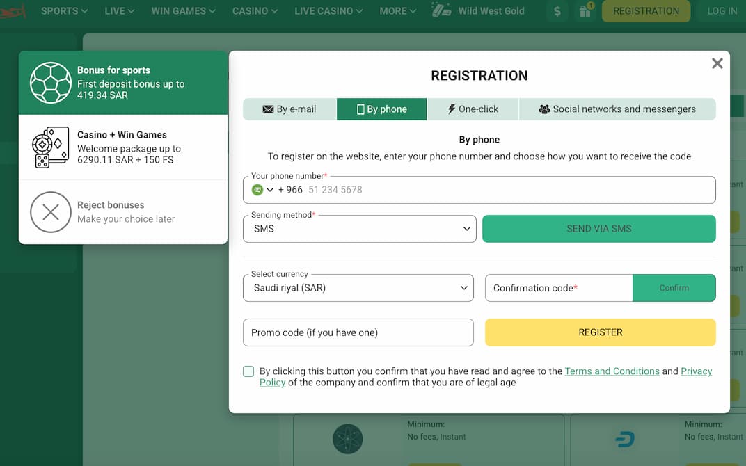 betwinner registration by phone