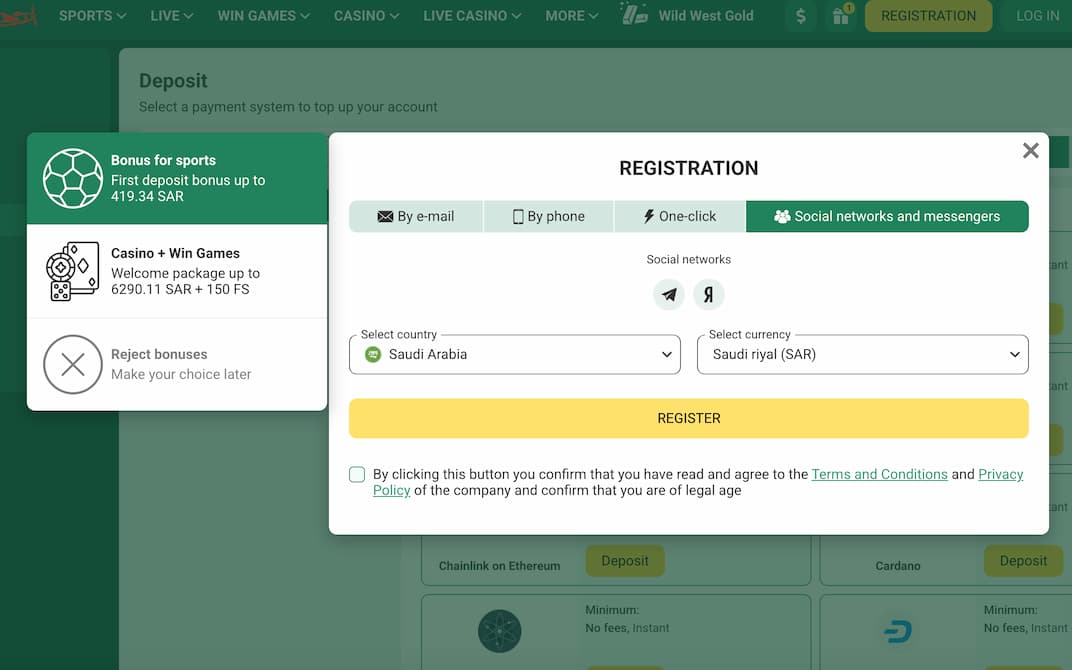betwinner registration by social media
