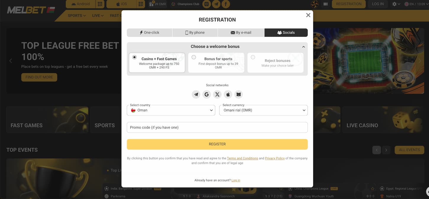 melbet-registration-socials